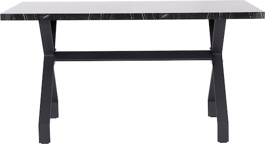 Lana Dining Room Table Wooden with Metal Frame Black Marble Black 140x70x72cm