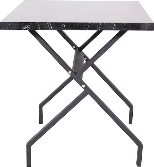 Lana Dining Room Table Wooden with Metal Frame Black Marble Black 140x70x72cm