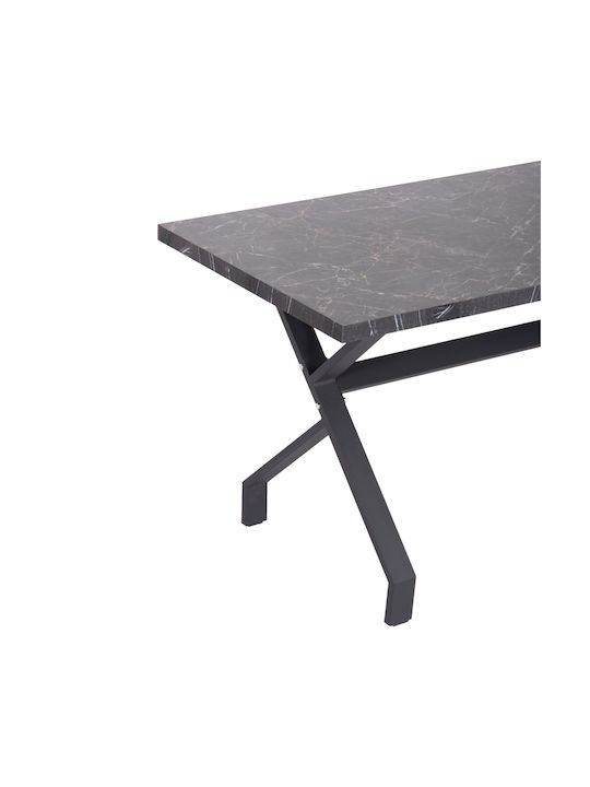 Lana Table Kitchen Wooden with Metal Frame Black Marble-black 140x70x72cm