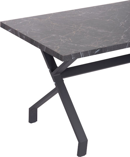 Lana Dining Room Table Wooden with Metal Frame Black Marble Black 140x70x72cm
