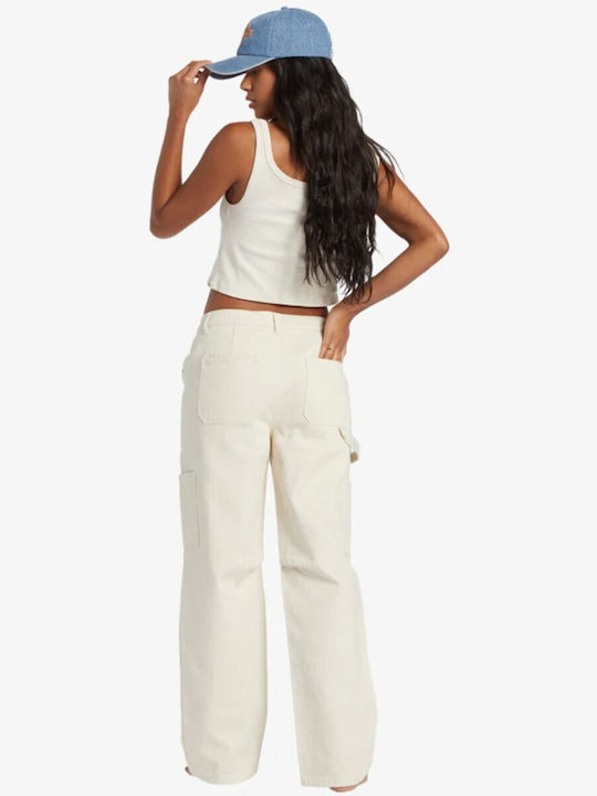 Billabong Women's Cotton Cargo Trousers in Boyfriend Fit Beige