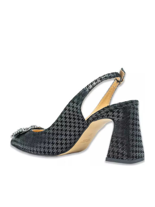 Heels with Strap & Low Heel Animal Print Black 518-MAURO