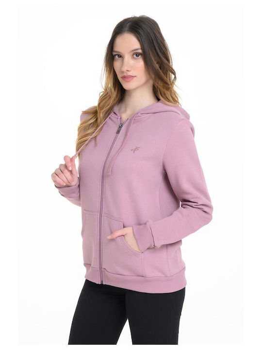 Lang Damen Sweatshirtjacke Kapuzen Rosa