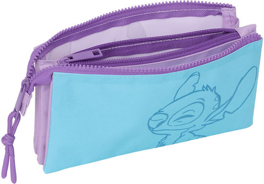 Stitch Pencil Case with 3 Compartments Blue