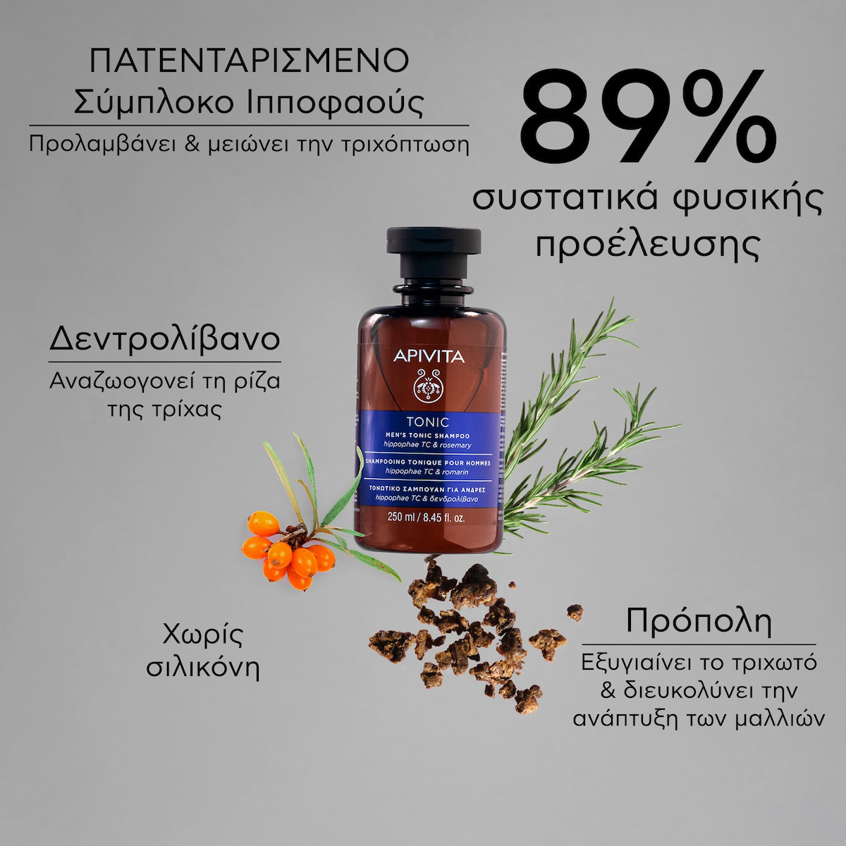 Apivita Men's Tonic Hippophae TC & Rosemary Σαμπουάν κατά της Τριχόπτωσης για Όλους τους Τύπους Μαλλιών 250ml