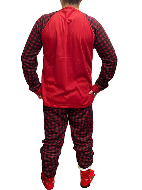 Notte Stella Men's Winter Cotton Checked Pajamas Set Red