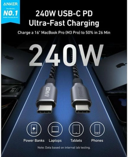 Anker Braided USB 2.0 Cable USB-C male - USB-C 240W PD Γκρι 1m
