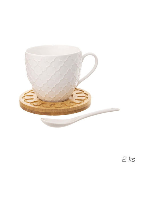Orion Set Căni Maro Din porțelan Albe 250ml 2buc