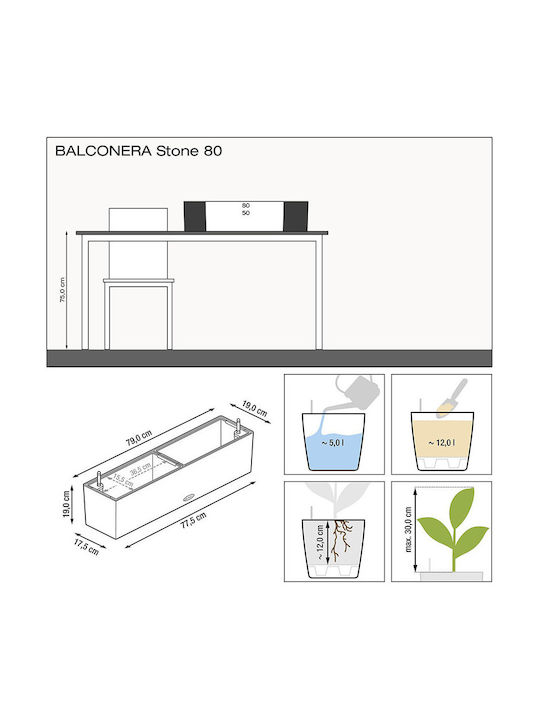 Lechuza Balconera Stone Self-watering Planter Box Plastic Beige 79x19x19cm.