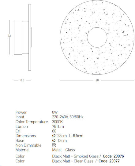Zambelis Lights Modern Lumină de Perete cu LED Integrat și Lumină Alb Cald Negru 28x4.5cm