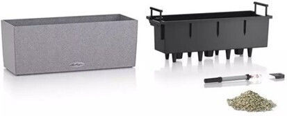 Lechuza Balconera Stone Graphite Black Self-watering Planter Box Plastic Black 79x19x19cm.