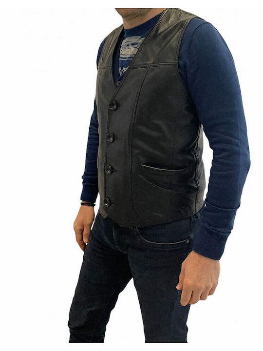 Ärmellos Lederjacke Jacke Black