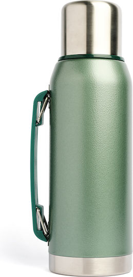 Basehit Recyclable Bottle Thermos Stainless Steel BPA Free 1lt Green with Cap-Cup and Handle