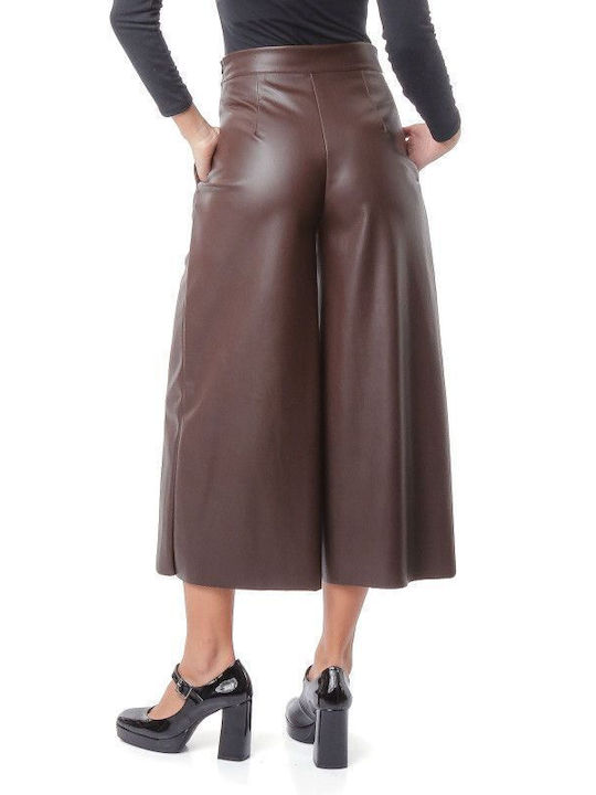 Brown High-Waisted Matte Palazzo Pants