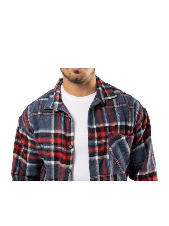 Long Sleeve Flannel Overshirt in Regular Fit Checked Blue