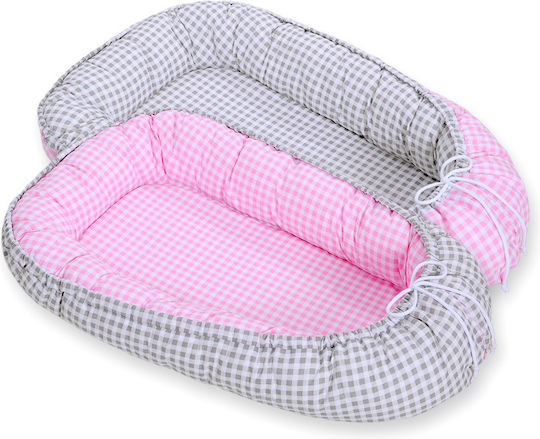 Bobono Бебешка възглавница-гнездо Gray Check, Pink Check