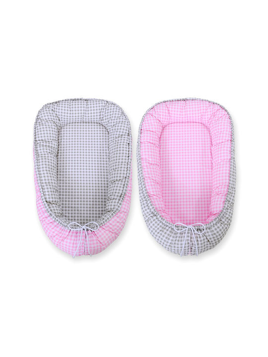 Bobono Pernă pentru bebeluși în formă de cuib Gray Check, Pink Check