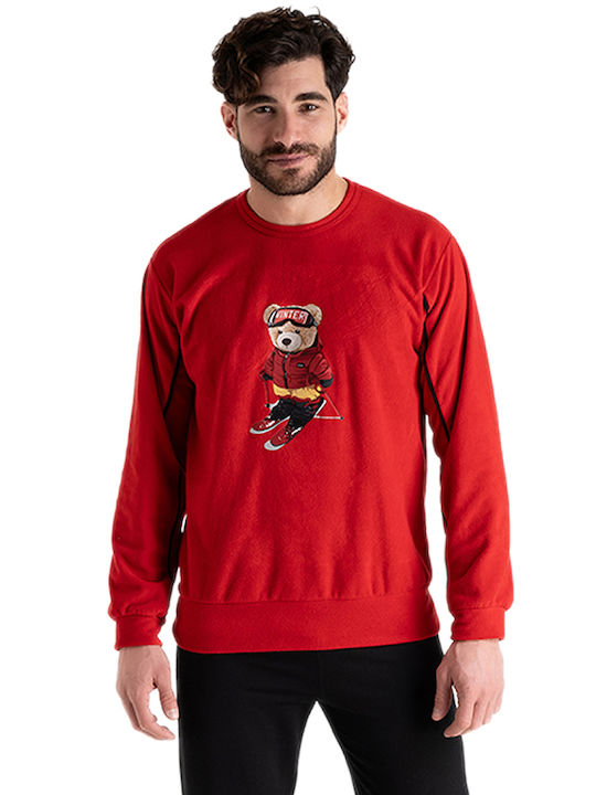 Rachel Χειμερινή Ανδρική Πιτζάμα Fleece Κόκκινη