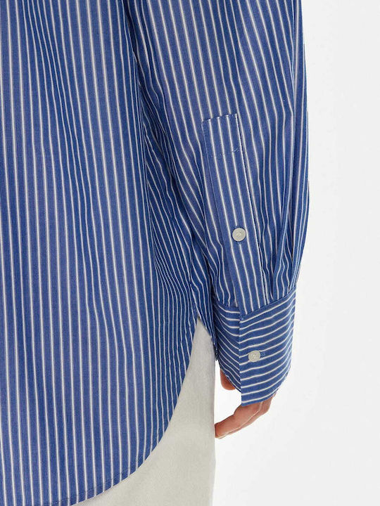 Women's Striped Long Sleeve Shirt Blue