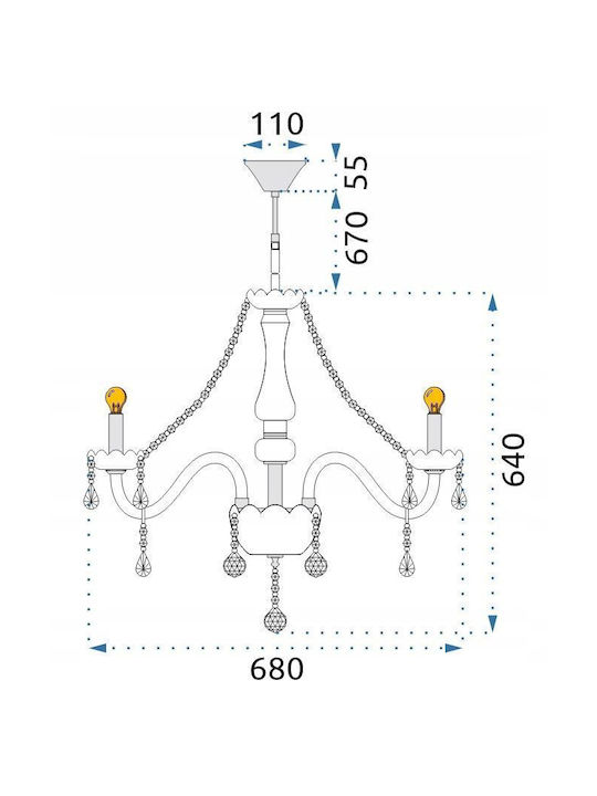 Toolight Chandelier with Crystals 8xE14 Transparent 68cm OSW-04600