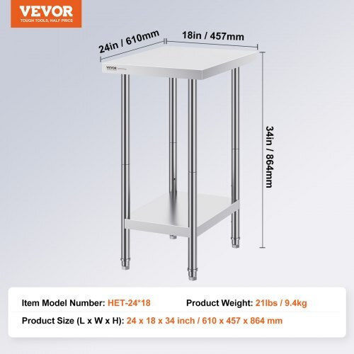 Vevor Steel Workbench L60.96xD45.72xH86.36cm