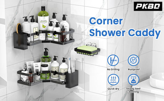 Shower Ecke An der Wand montiert Badezimmerregal Metallisch Schwarz