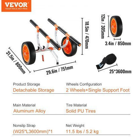 Vevor S450LBS12INCHFZNLV0 Canoe & Kayak Trolley