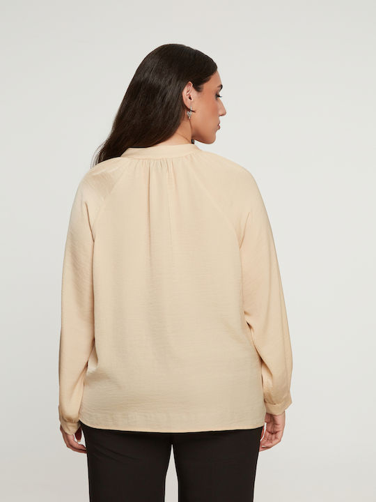 Women's Blouse Satin Long Sleeve Ecru