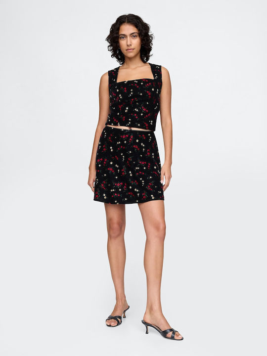 Γυναικείο Crop Top Βελούδινο Floral Μαύρο