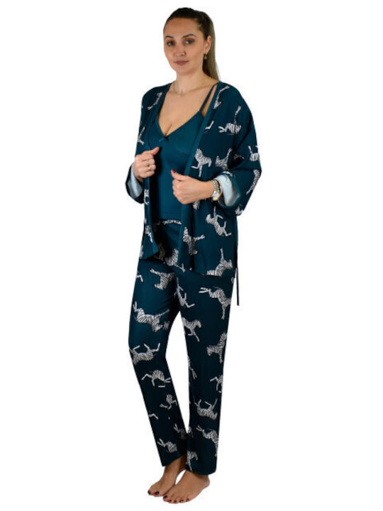 Mihra Winter Damen Pyjama-Set Petrol Blue
