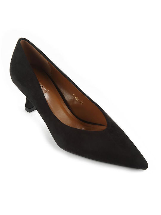 Fshoes Suede Pointed Toe Black Medium Heels