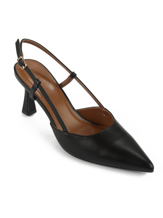 Fshoes Synthetic Leather Pointed Toe Black Heels