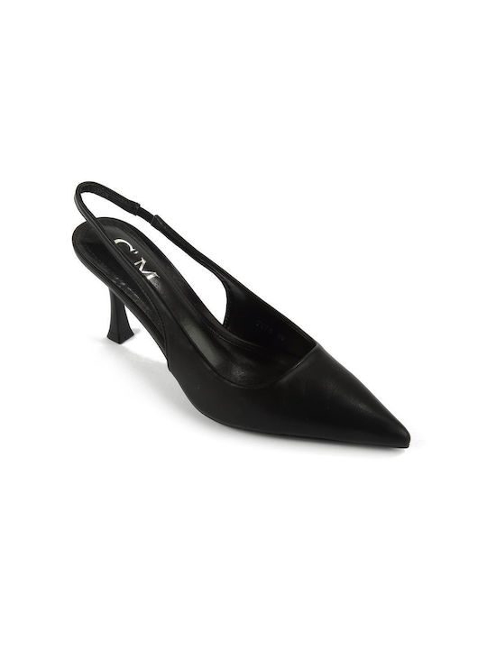 Fshoes Synthetic Leather Pointed Toe Black Heels