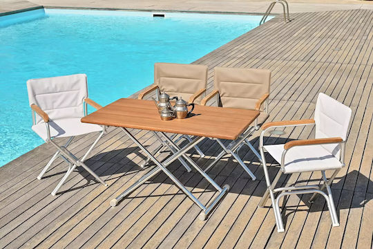 Masă pliabilă pentru barcă din aluminiu și tec Forma Marine, 2 înălțimi 125x75x53/72cm A8000tt