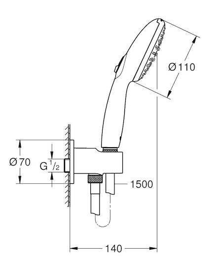 Grohe Tempesta 110 Τηλέφωνο Ντουζ με Σπιράλ και Διακόπτη Παύσης Ροής