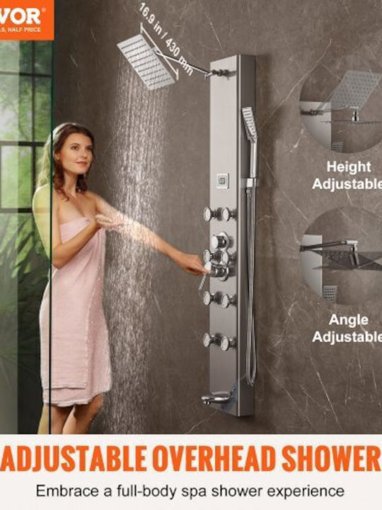 Vevor Reglabilă Coloană de duș fără Baterie 134cm Argintiu