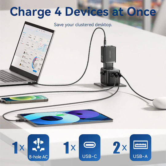 Vention Αντάπτορας Πρίζας σε Universal με 3 Θύρες USB