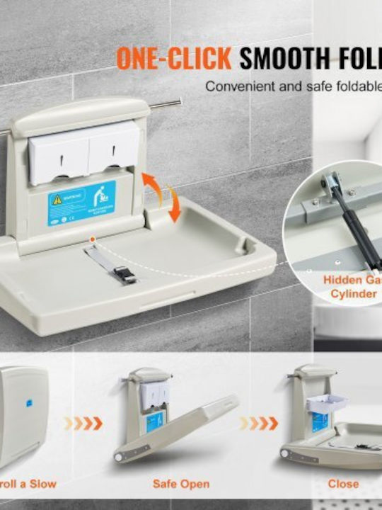Vevor Wall-Mounted Baby Changing Station Horizontal Foldable Diaper Changing Table Safety Straps Commercial Bathrooms & Daycare Centers Yysnbths0000ezo8fv0
