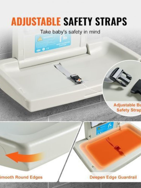 Vevor Wall-Mounted Baby Changing Station Horizontal Foldable Diaper Changing Table Safety Straps Commercial Bathrooms & Daycare Centers Yysnbths0000ezo8fv0