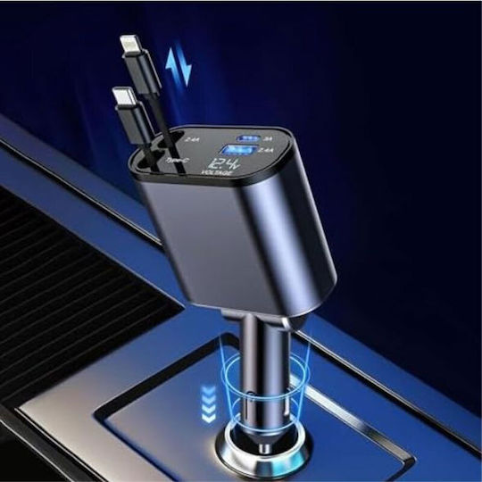 Treqa Auto-Ladegerät 139W mit Anschlüssen: 1xUSB 1xType-C mit Kabel Blitzschlag / Typ-C,TC-TC