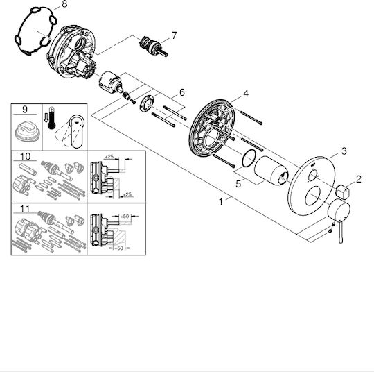 Grohe Essence Μίκτης Μπαταρίας Εντοιχισμού για Ντουζιέρα 3 Εξόδων Μπρονζέ