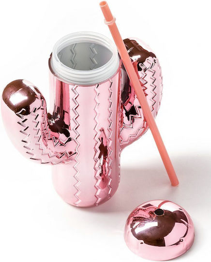 Gadget Master Glas Wasser in Rosa Farbe mit Strohhalm 650ml 1Stück Gadget Master Glas Wasser in Rosa Farbe mit Strohhalm 650ml 1Stück