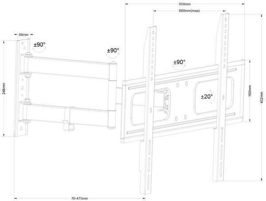 Tele TVS36-443 Wall TV Mount with Arm up to 55" and 50kg