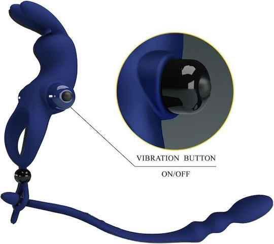 Pretty Love Rabbit Vibrator Δονούμενο Δαχτυλίδι Πέους Σιλικόνης Μπλε BI-239934