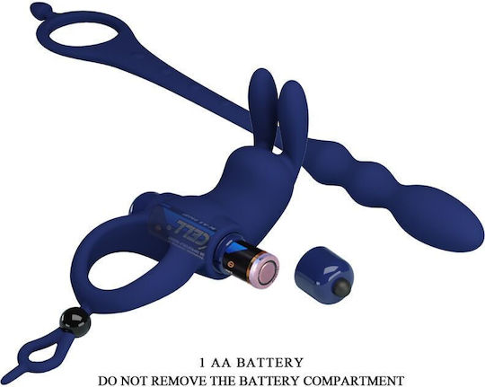 Pretty Love Rabbit Vibrator Δονούμενο Δαχτυλίδι Πέους Σιλικόνης Μπλε BI-239934