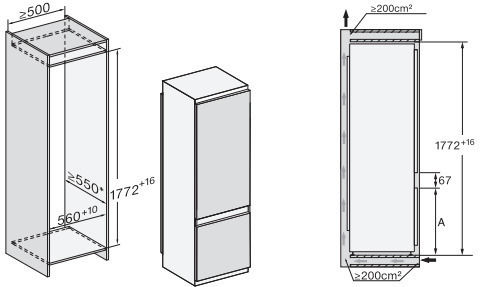 Miele Εντοιχιζόμενος Ψυγειοκαταψύκτης 253lt NoFrost Υ177xΠ54.1xΒ54.5εκ. Λευκός KFN 7733 E