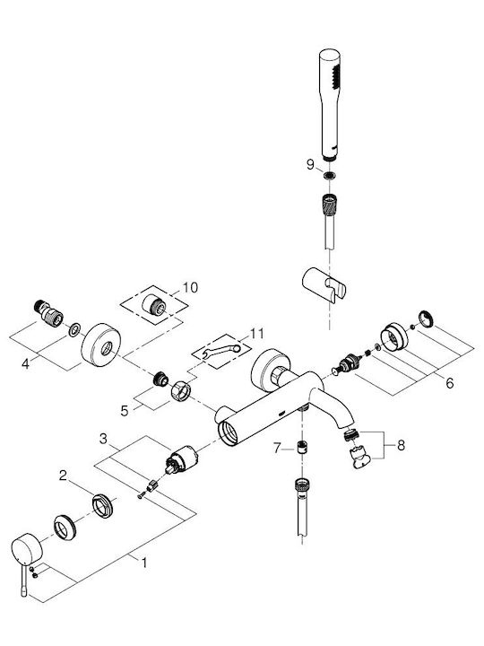 Grohe Essence Αναμεικτική Μπαταρία Μπανιέρας Πλήρες Σετ Ασημί