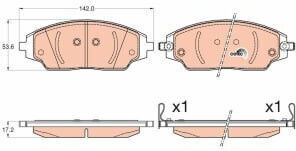 Front Brake Pads Set Trw Automotive Height 53.6mm Width 142.0mm Thickness 17.2mm Chevrolet Aveo 1.2-1.6 03.11