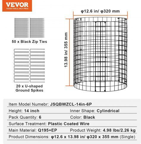 VEVOR 6 Pack Plant Protector from Animals 12.6'' Diameter x 14'' H Metal Plant Cage