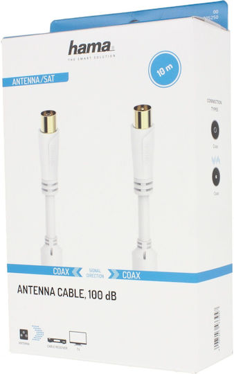 HAMA Cablu Antenă Coaxial de sex masculin - Coaxial de sex feminin Alb 10m (00205250)